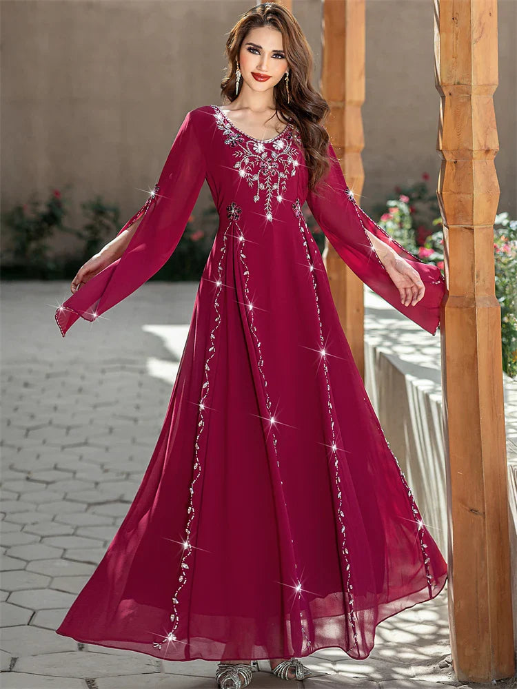 Red Ramadan Eid Abaya by Cralom: Elegant Arab Muslim Dress for Women