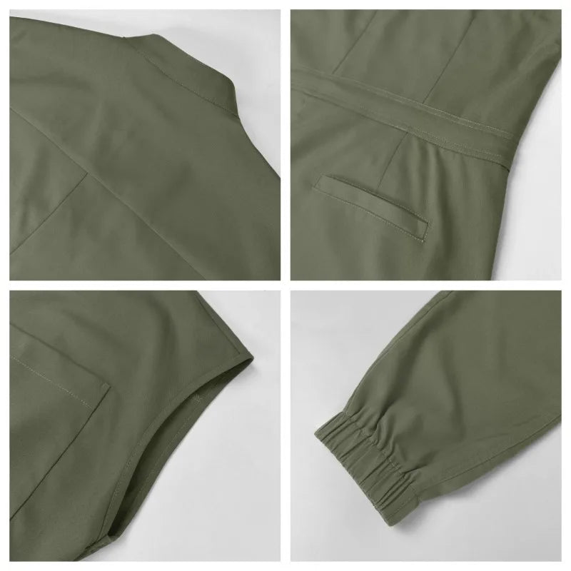 Cralom Short-Sleeve Scrub Jumpsuit with Pocket