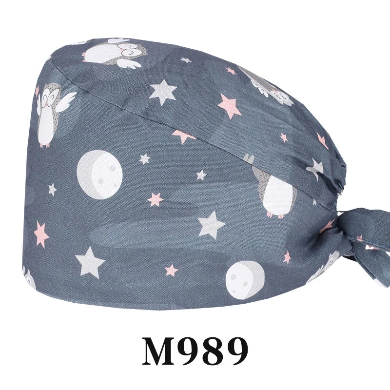 Cralom Cartoon Print Cotton Scrub Caps for Pet Grooming & Medical Professionals