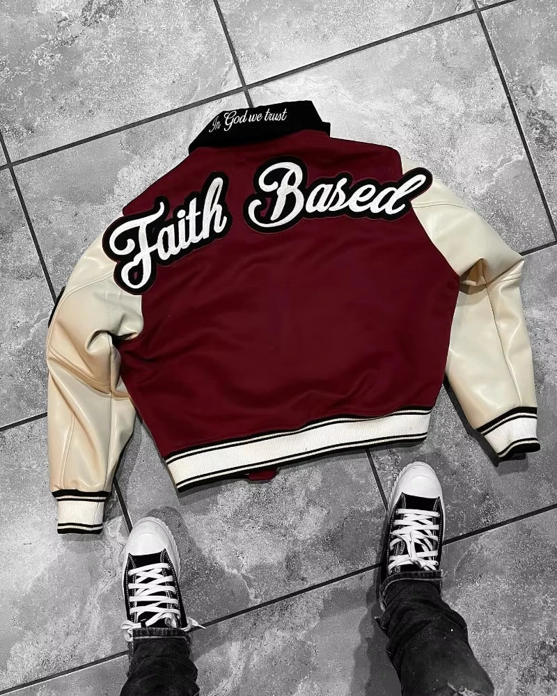 Cralom Letter Embroidery Baggy Baseball Jacket Punk Gothic Top