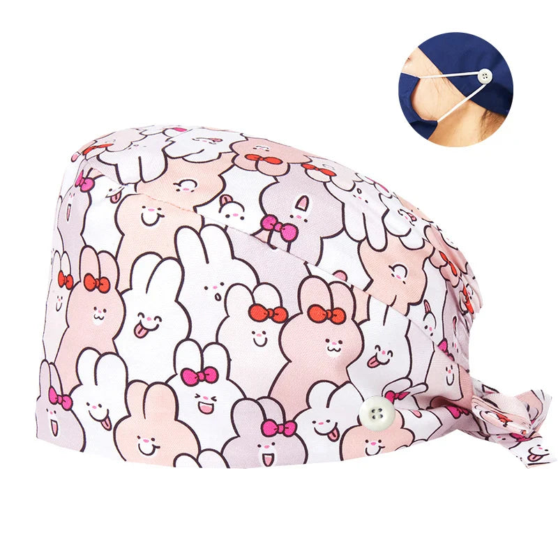 Cralom Cartoon Print Cotton Scrub Caps for Pet Grooming & Medical Professionals