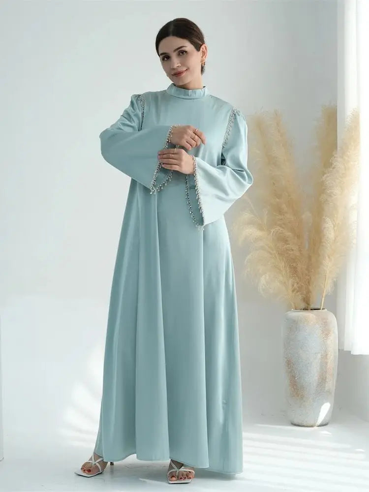 Ramadan Satin Diamond Abaya by Cralom: Elegant Islamic Dress for Women