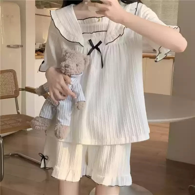 Cralom Sweet Summer Cotton Sleepwear Set for Women - Short-sleeved & Cute