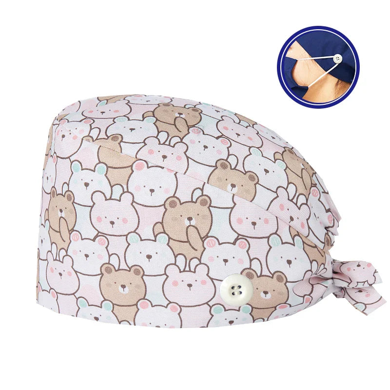 Cralom Cartoon Print Cotton Scrub Caps for Pet Grooming & Medical Professionals