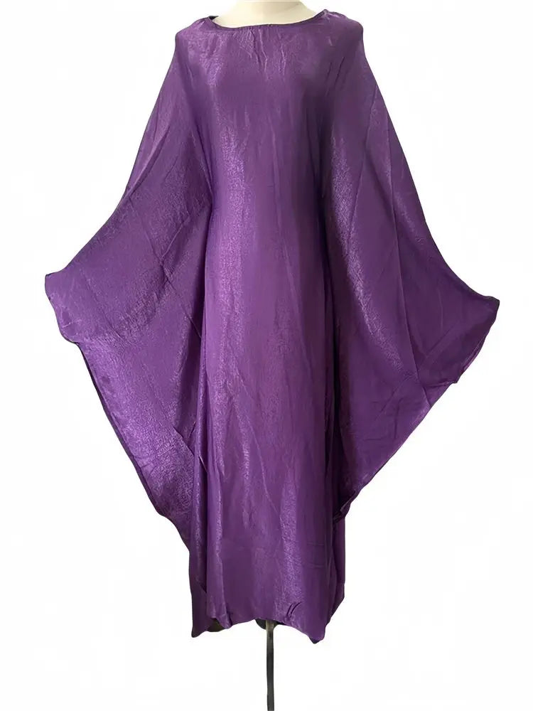 Cralom Satin Butterfly Batwing Abaya Kaftan Maxi Dress