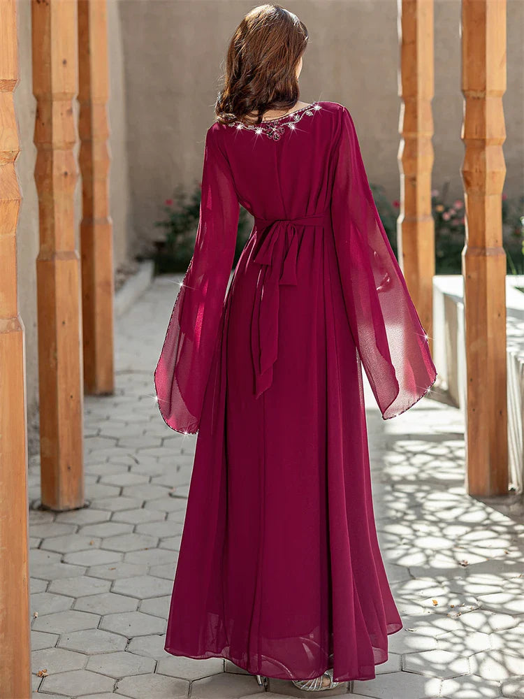 Red Ramadan Eid Abaya by Cralom: Elegant Arab Muslim Dress for Women