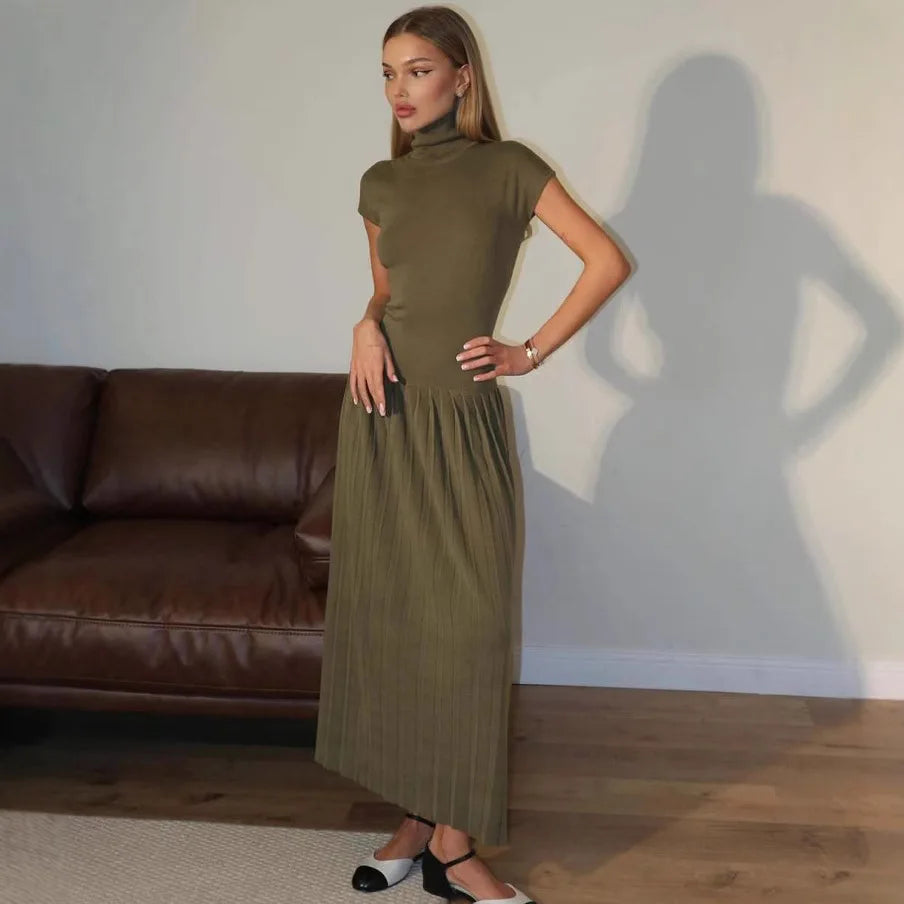 Cralom Summer Knit Dress: Casual, High Collar, Slimming Fit