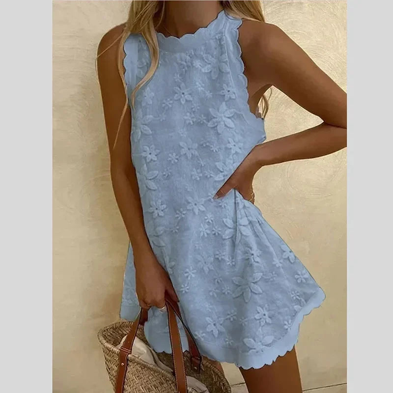 Cralom Floral Embroidery Off Shoulder Summer Dress