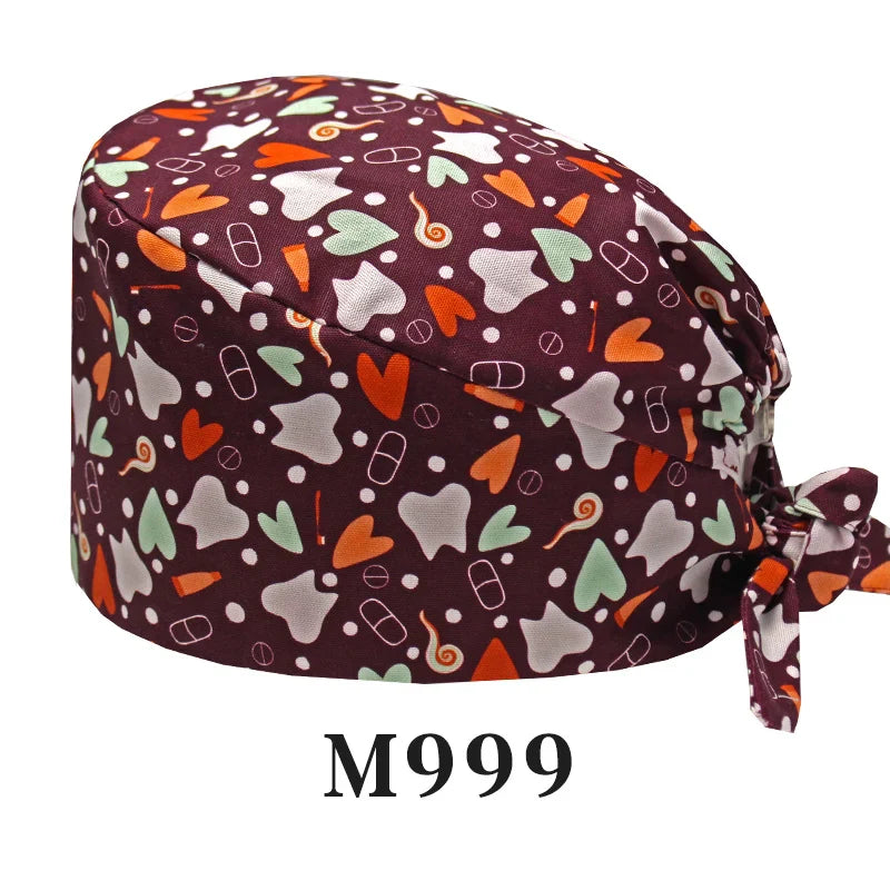 Cralom Cartoon Print Cotton Scrub Caps for Pet Grooming & Medical Professionals