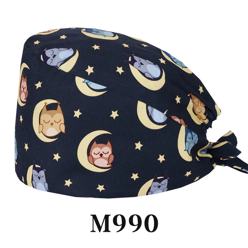 Cralom Cartoon Print Cotton Scrub Caps for Pet Grooming & Medical Professionals