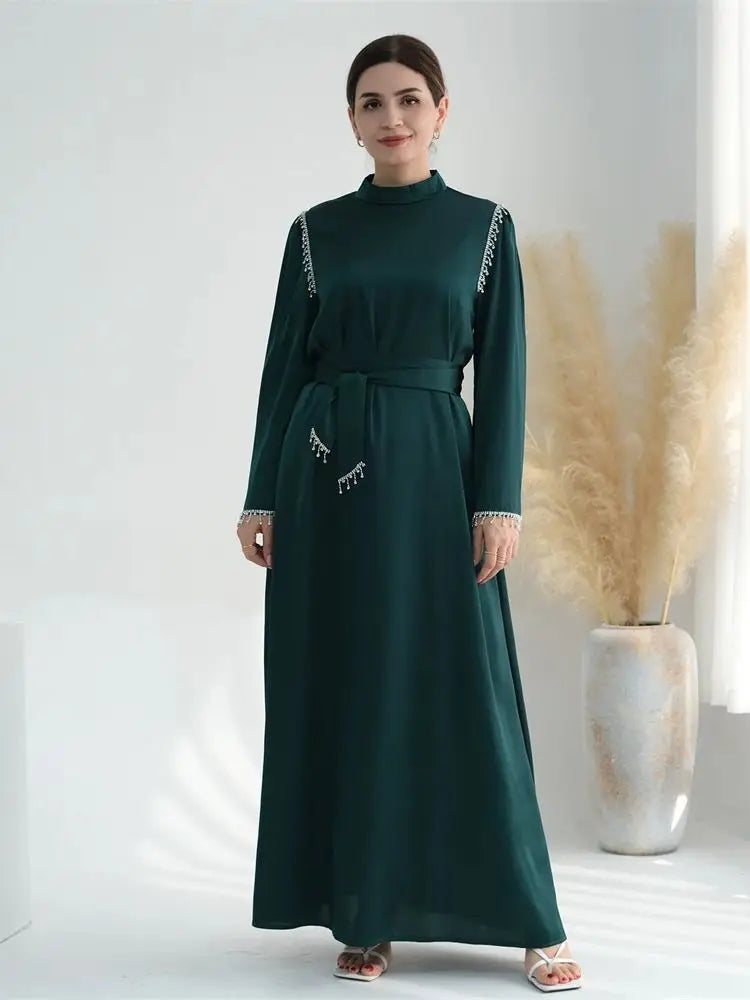 Ramadan Satin Diamond Abaya by Cralom: Elegant Islamic Dress for Women