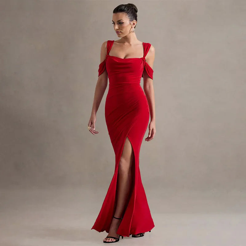 Cralom Women's Sexy Slit Dress Suspender Slim Fit Long Dress 2025