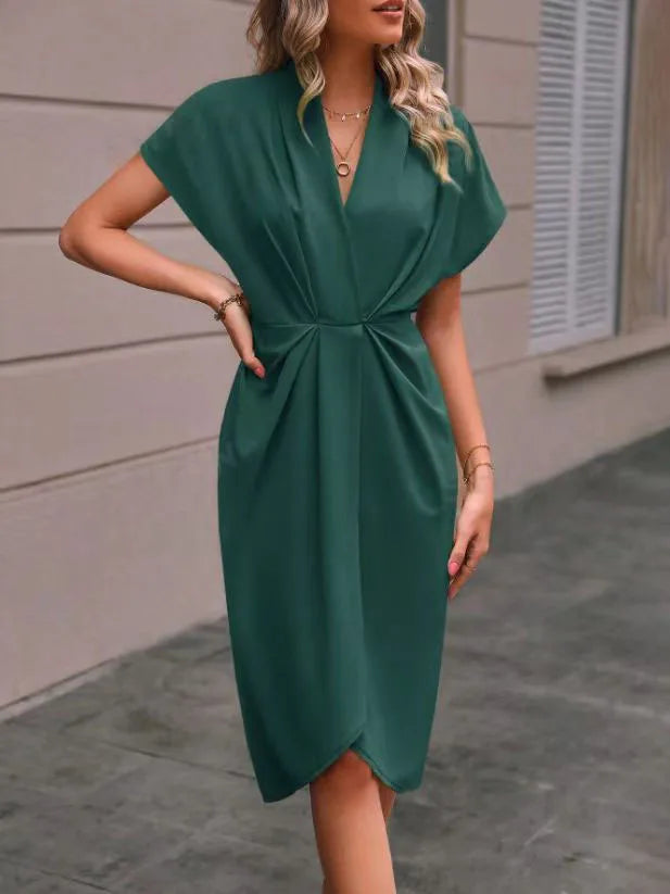 Cralom Short Sleeve V-Neck Dress with Waist Tie - Summer 2025