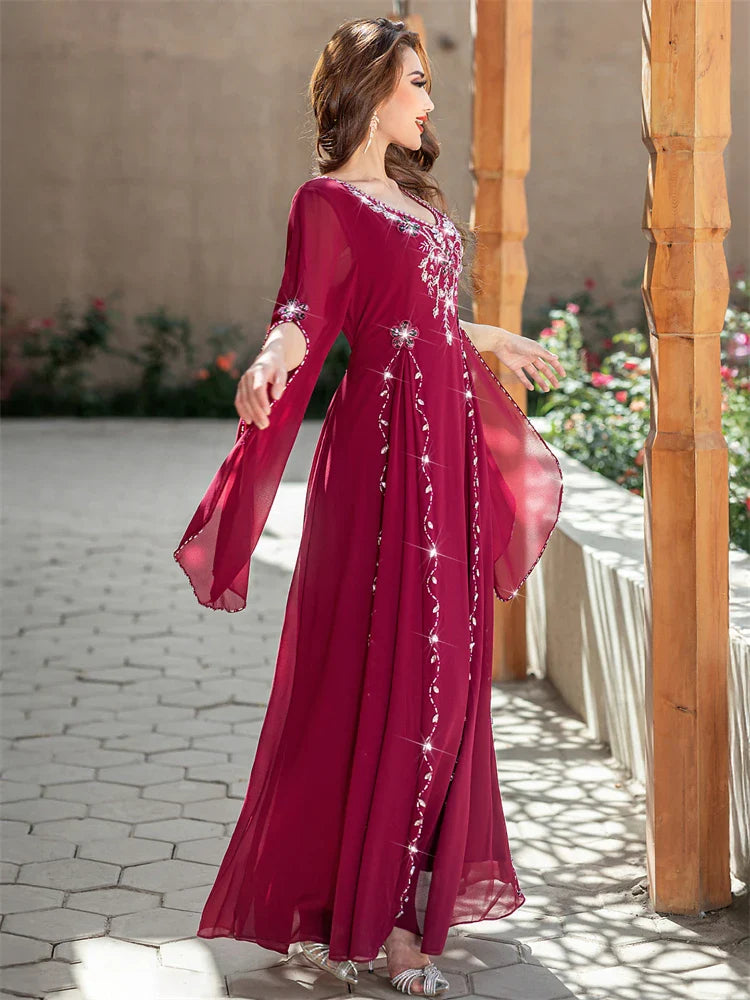 Red Ramadan Eid Abaya by Cralom: Elegant Arab Muslim Dress for Women