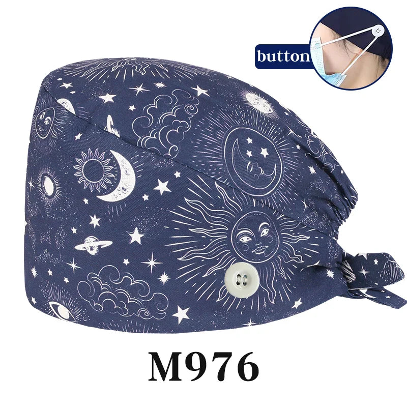 Cralom Cartoon Print Cotton Scrub Caps for Pet Grooming & Medical Professionals