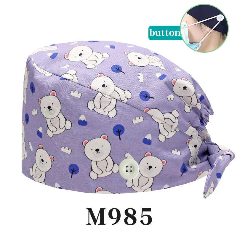Cralom Women's Surgical Caps with Button for Various Professions