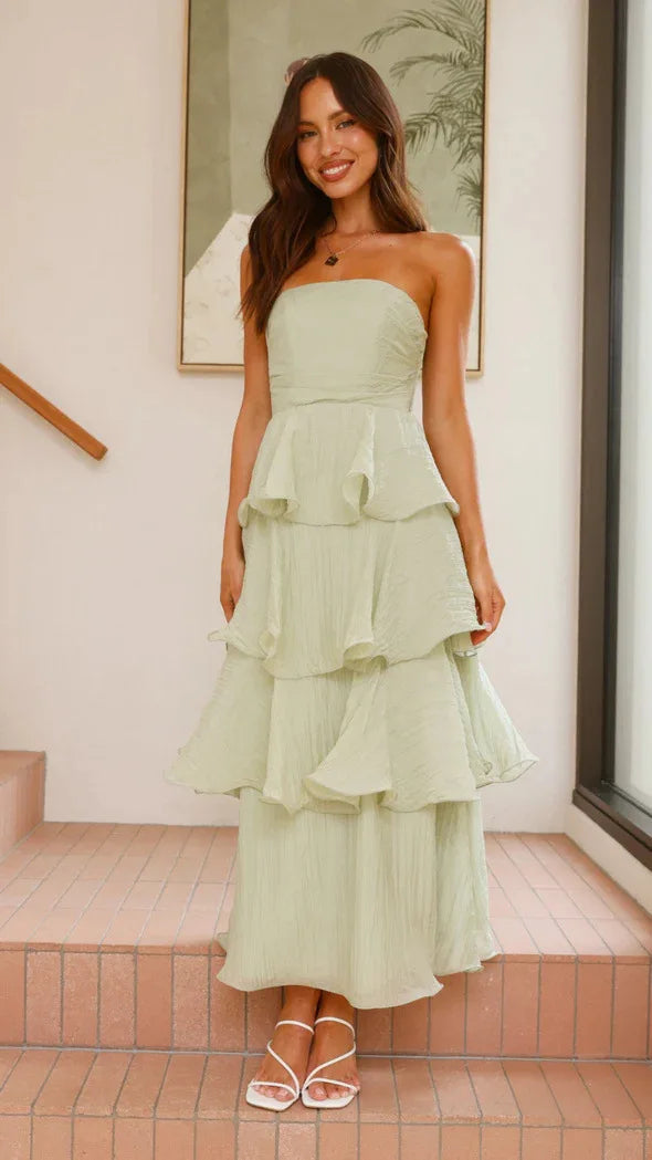Cralom Solid Color Strapless Backless Cake Dress - 2025 Summer