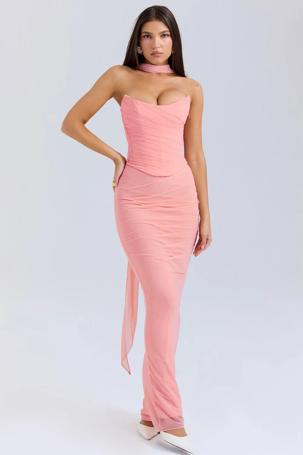 Cralom Blue Strapless Top & High Waist Pencil Skirt Set