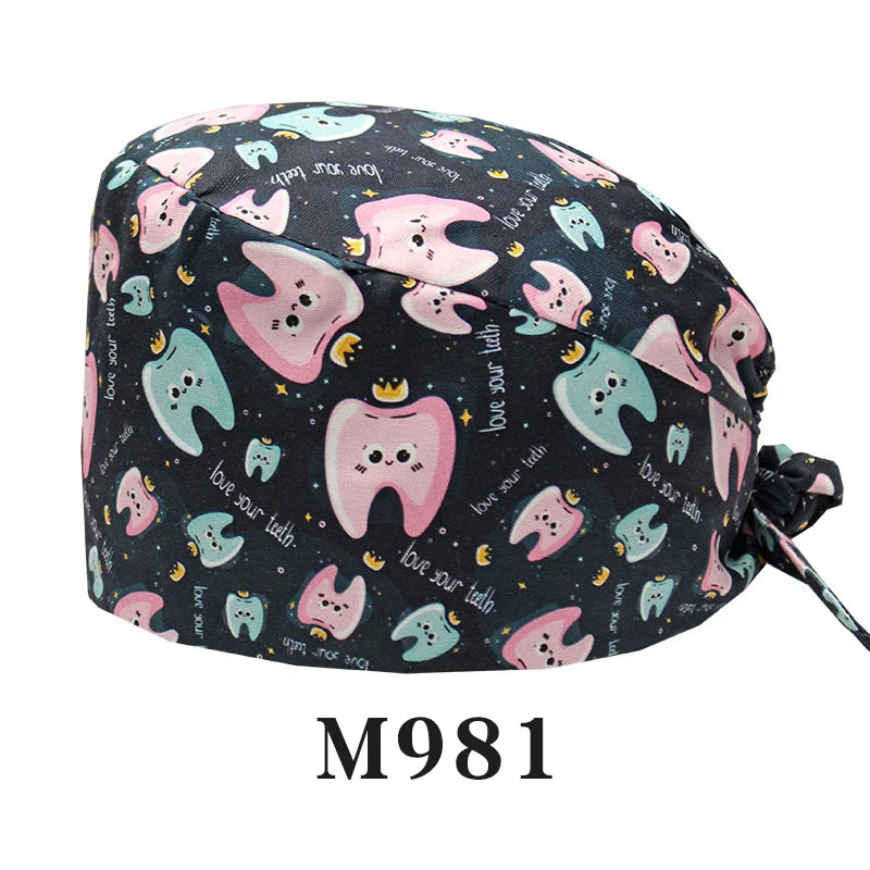 Cralom Cartoon Print Cotton Scrub Caps for Pet Grooming & Medical Professionals