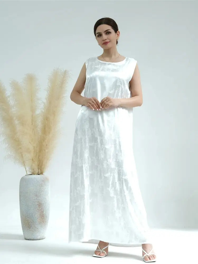 Sleeveless Satin Abaya Long Dress for Women by Cralom: Ramadan Eid Style