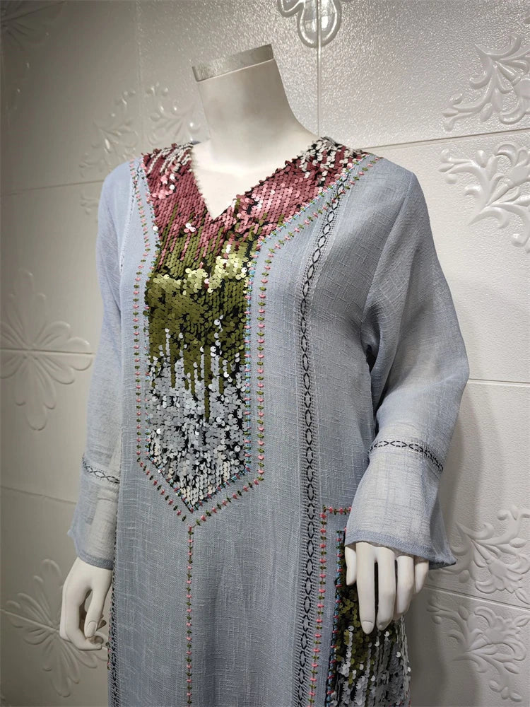 Ramadan Gray Abaya by Cralom - Modest Islamic Prayer Dress Muslim Women Robe