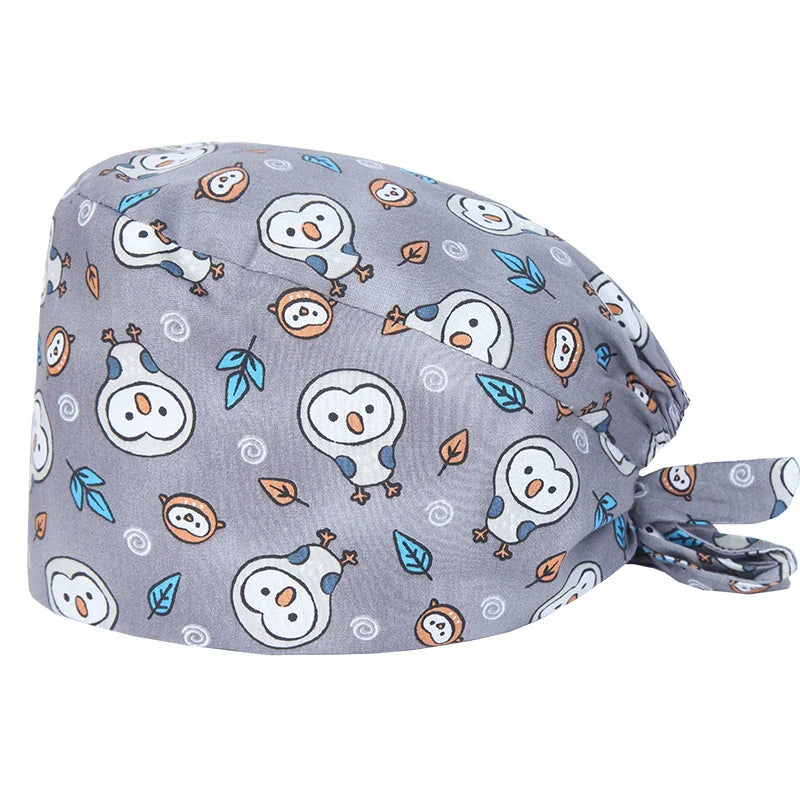 Cralom Cartoon Print Cotton Scrub Caps for Pet Grooming & Medical Professionals