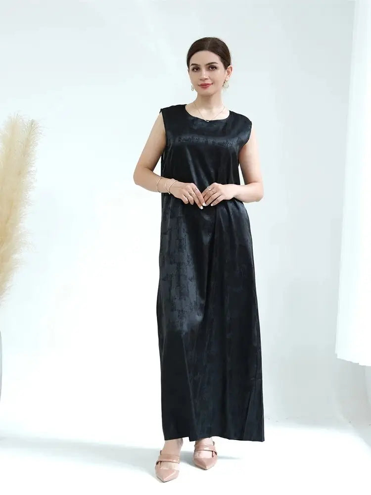 Sleeveless Satin Abaya Long Dress for Women by Cralom: Ramadan Eid Style
