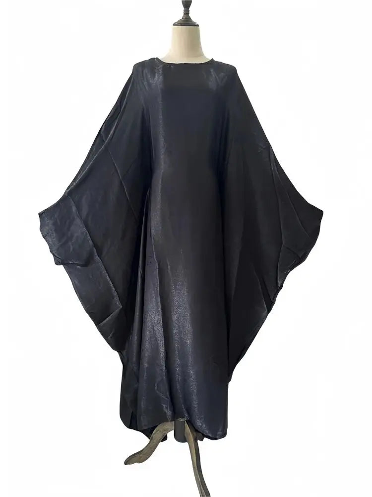 Cralom Satin Butterfly Batwing Abaya Kaftan Maxi Dress