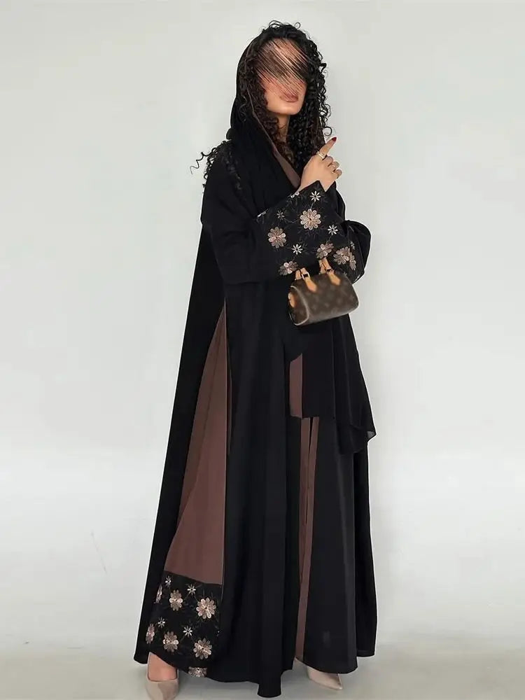 Ramadan Mubarak Open Flower Kimono Abaya by Cralom - Dubai Luxury Modest Dress for Women
