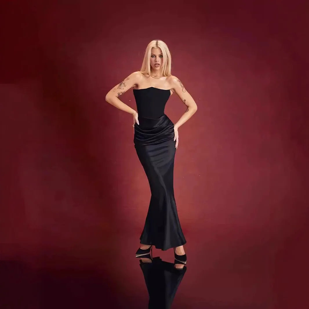 Cralom Summer Strapless Backless Evening Dress Slim Fit Sexy Style