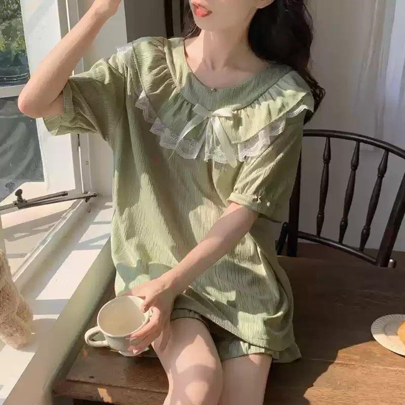 Cralom Sweet Summer Cotton Sleepwear Set for Women - Short-sleeved & Cute