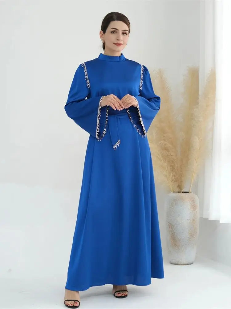 Ramadan Satin Diamond Abaya by Cralom: Elegant Islamic Dress for Women