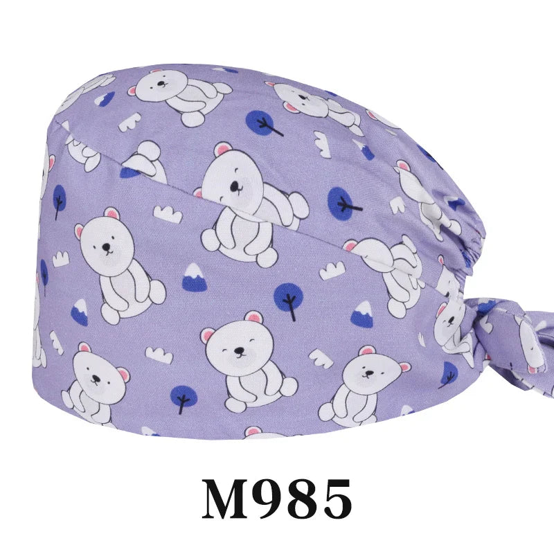 Cralom Cartoon Print Cotton Scrub Caps for Pet Grooming & Medical Professionals