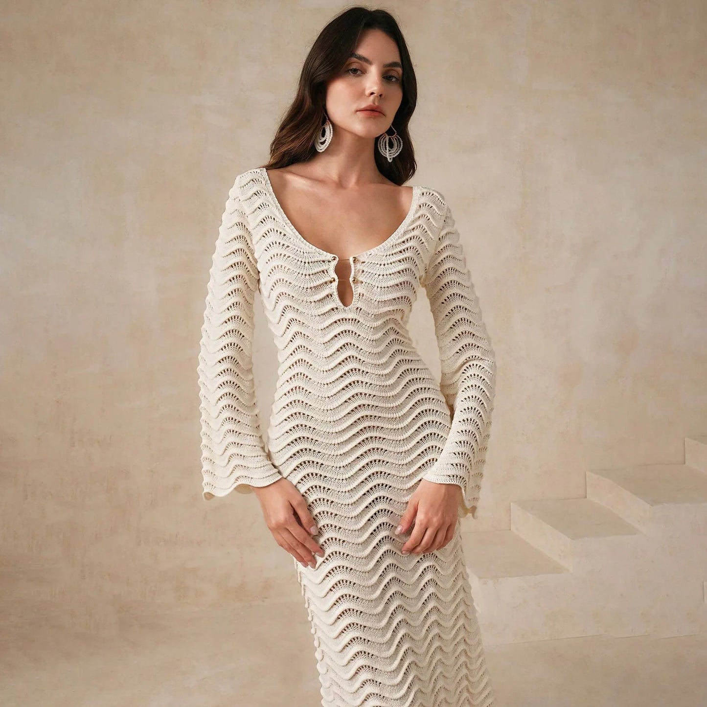 Cralom Women's Knitted Bikini Swimsuit Hoodie Dress - Solid Color, Sexy & Stylish