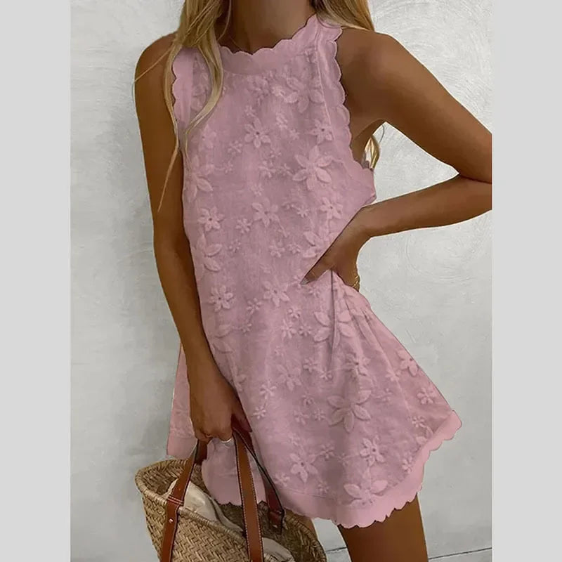 Cralom Floral Embroidery Off Shoulder Summer Dress