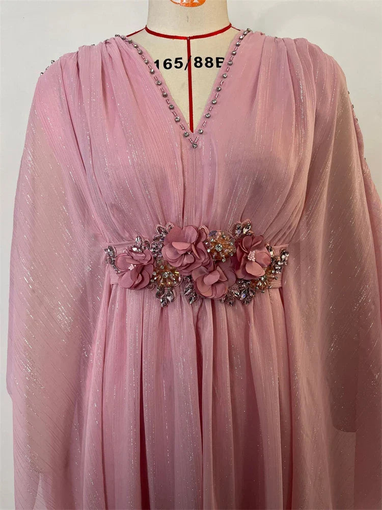Pink Ramadan Eid Abaya by Cralom - Elegant Muslim Evening Dress for Women