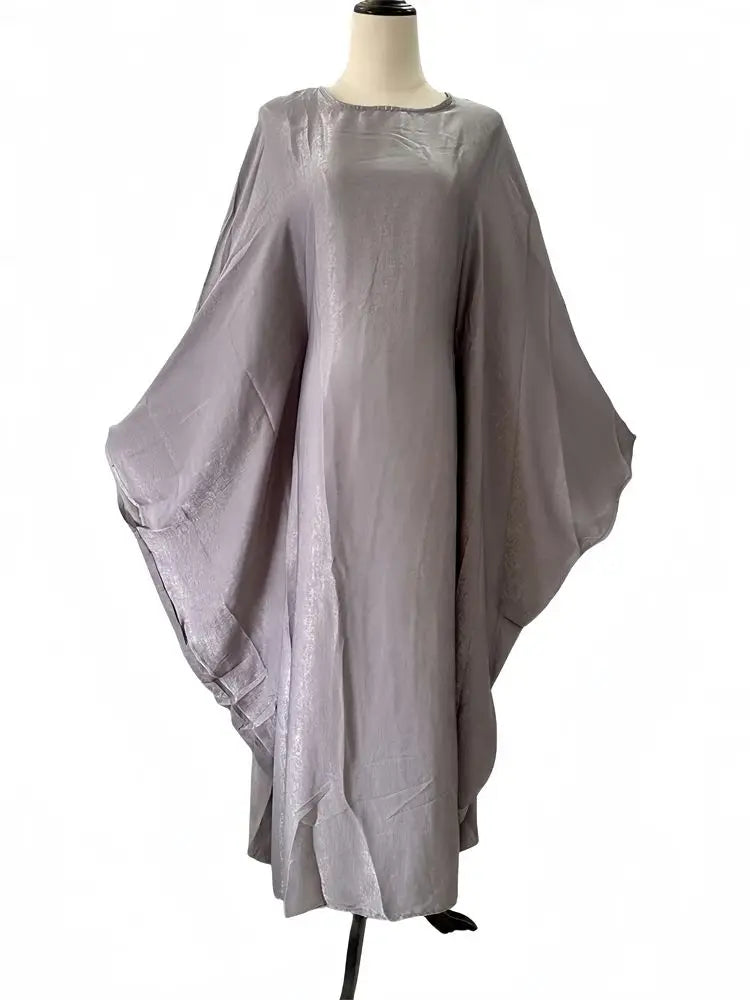 Cralom Satin Butterfly Batwing Abaya Kaftan Maxi Dress