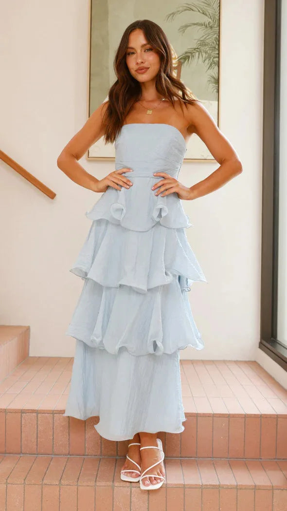 Cralom Solid Color Strapless Backless Cake Dress - 2025 Summer