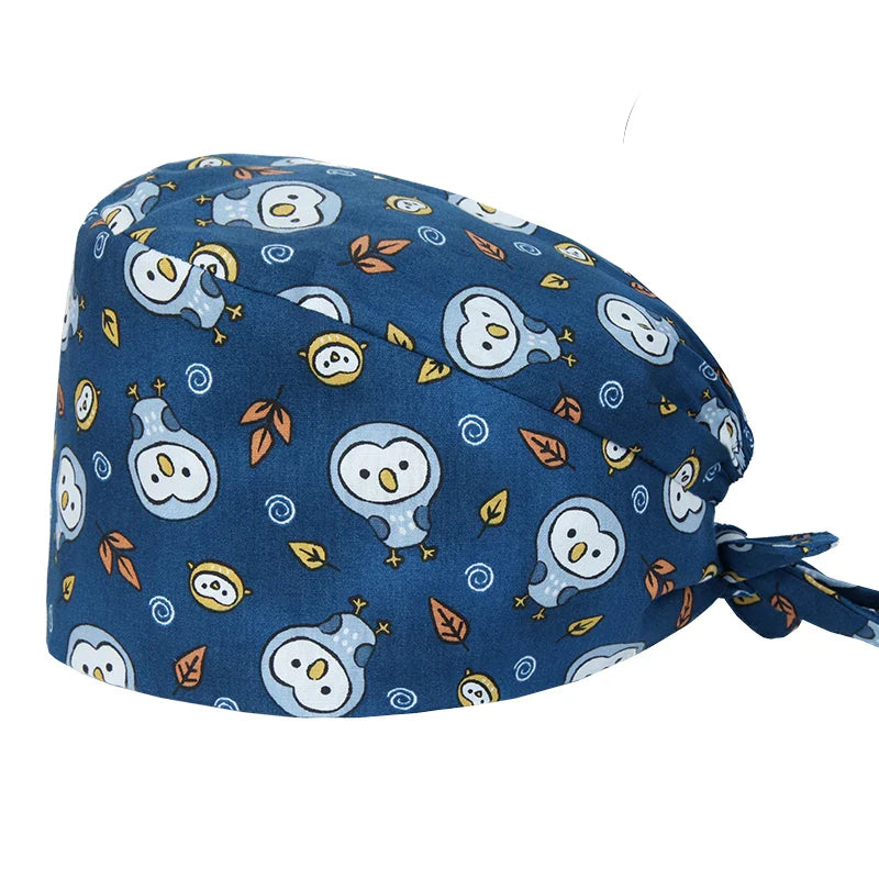 Cralom Cartoon Print Cotton Scrub Caps for Pet Grooming & Medical Professionals