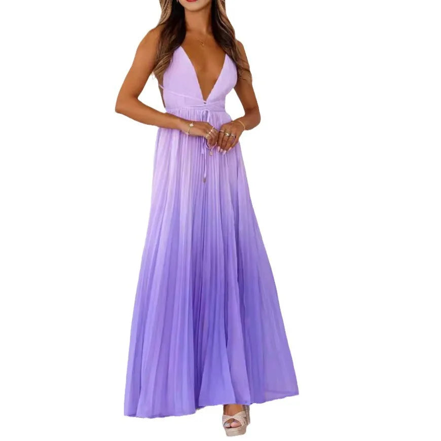 Cralom V-neck Strap Dress with Split - Vacation Style, 2025