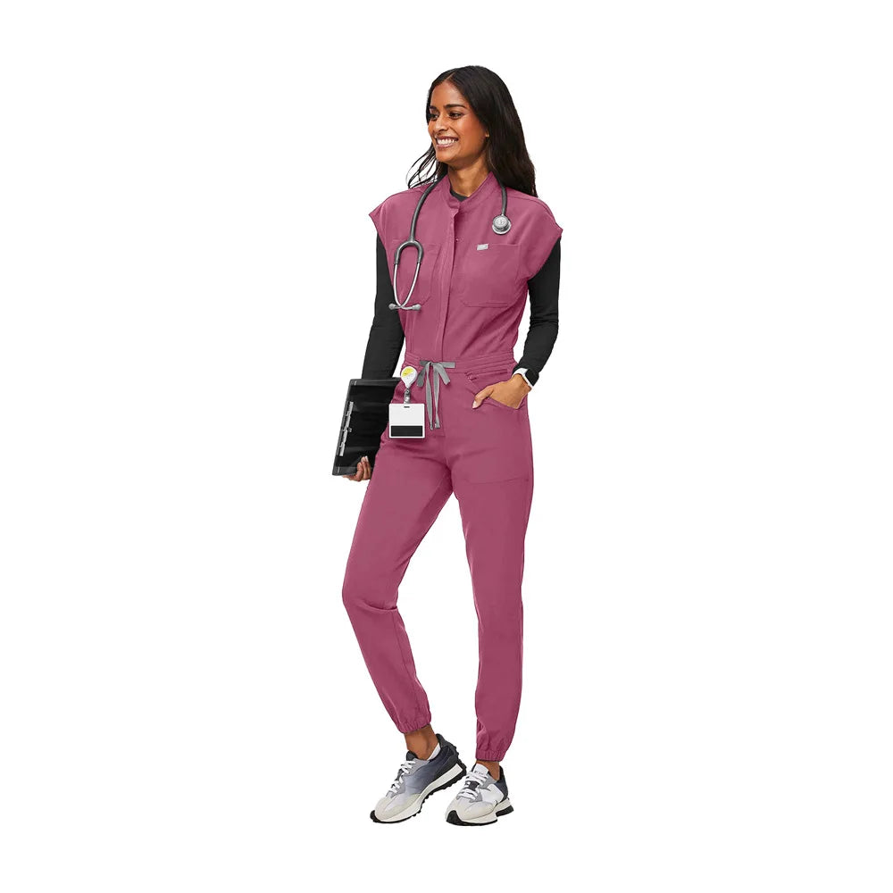 Cralom Zipper Mandarin Collar Nurse Jumpsuit - Women's Medical Uniform