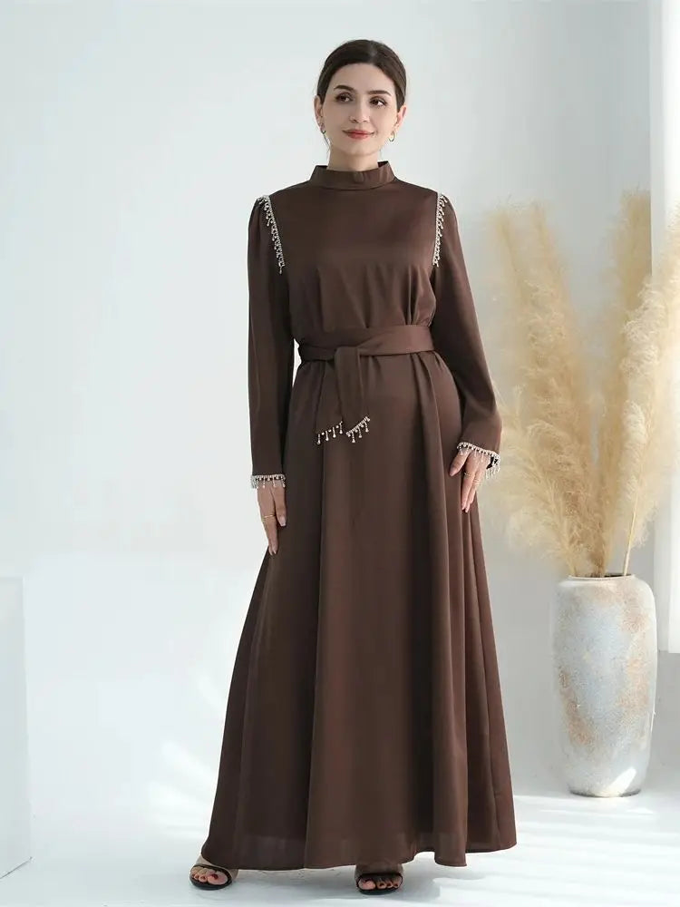 Ramadan Satin Diamond Abaya by Cralom: Elegant Islamic Dress for Women