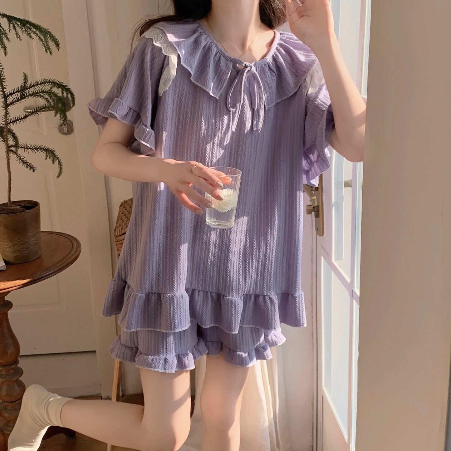 Cralom Sweet Summer Cotton Sleepwear Set for Women - Short-sleeved & Cute