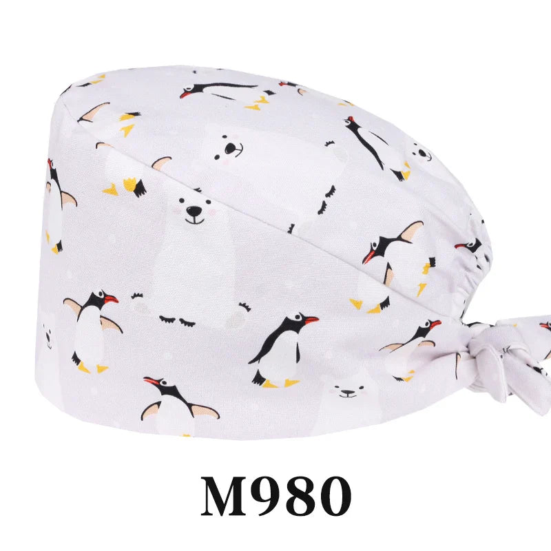 Cralom Cartoon Print Cotton Scrub Caps for Pet Grooming & Medical Professionals