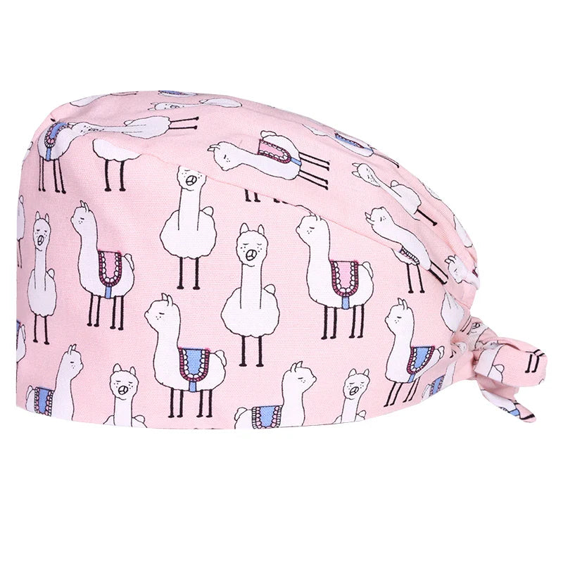 Cralom Cartoon Print Cotton Scrub Caps for Pet Grooming & Medical Professionals