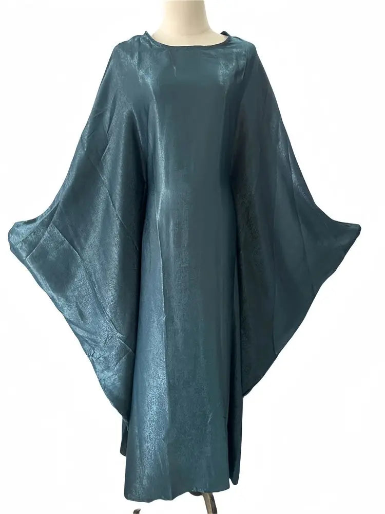 Cralom Satin Butterfly Batwing Abaya Kaftan Maxi Dress