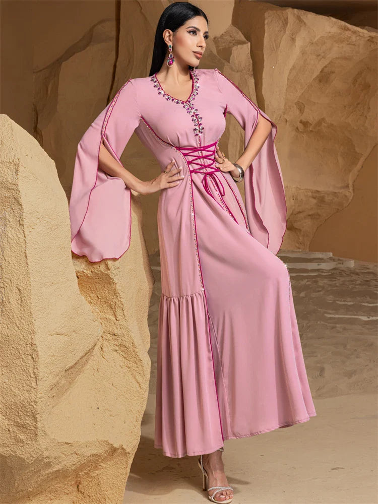 Ramadan Pink Dubai Satin Abaya Modest Muslim Prayer Dress for Women by Cralom