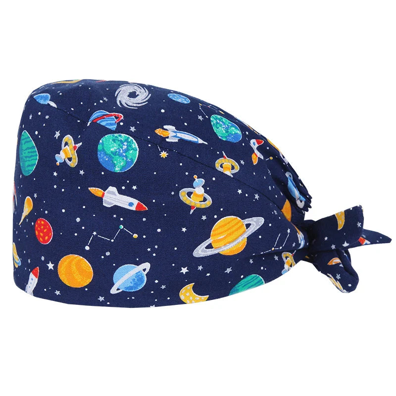 Cralom Cartoon Print Cotton Scrub Caps for Pet Grooming & Medical Professionals