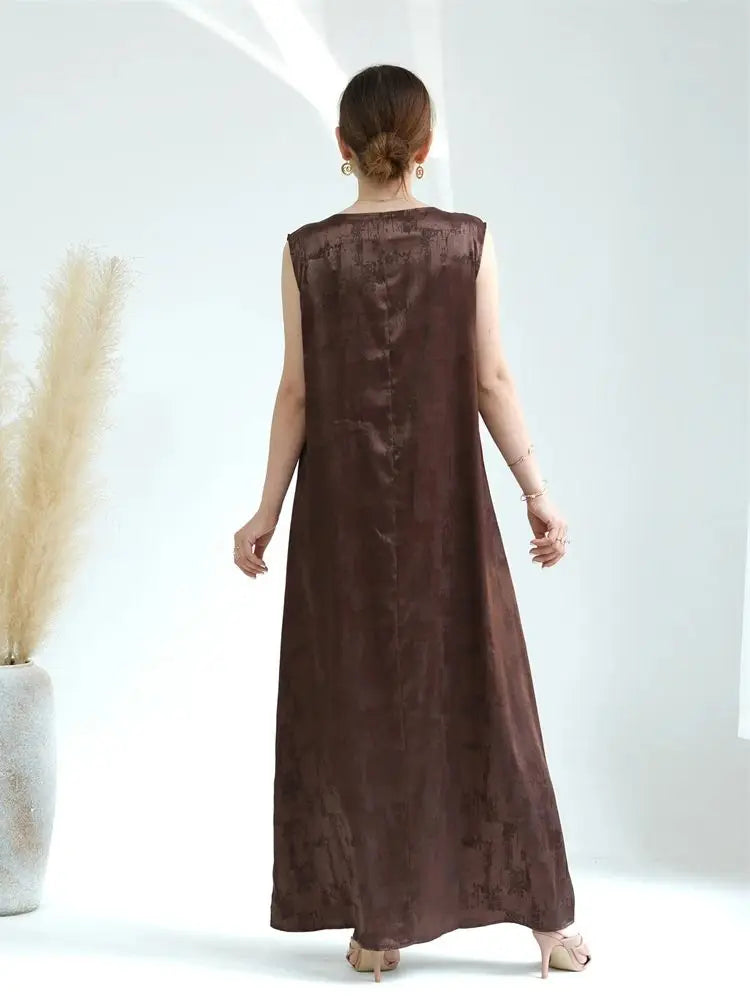 Sleeveless Satin Abaya Long Dress for Women by Cralom: Ramadan Eid Style