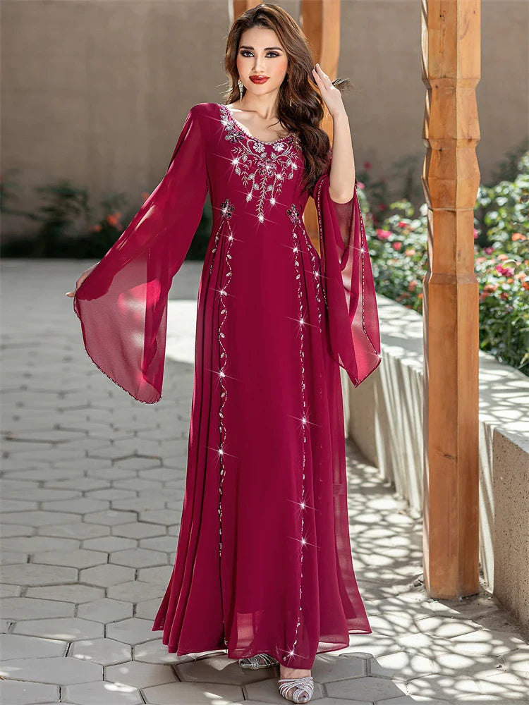Red Ramadan Eid Abaya by Cralom: Elegant Arab Muslim Dress for Women